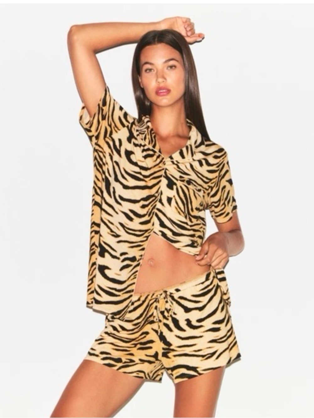 SKIMS Kids Zebra-Print Pajama Top - Black & Cream